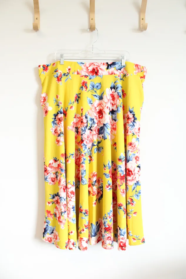 White Mark Rings White Mark Yellow Floral Knit Skirt 3XL