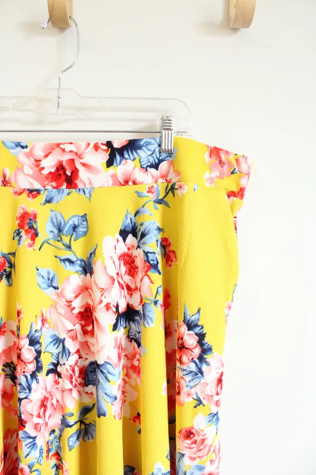 White Mark Rings White Mark Yellow Floral Knit Skirt 3XL