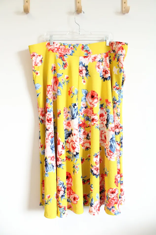 White Mark Rings White Mark Yellow Floral Knit Skirt 3XL