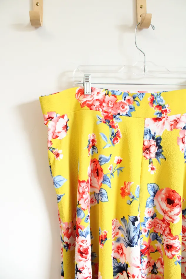 White Mark Rings White Mark Yellow Floral Knit Skirt 3XL