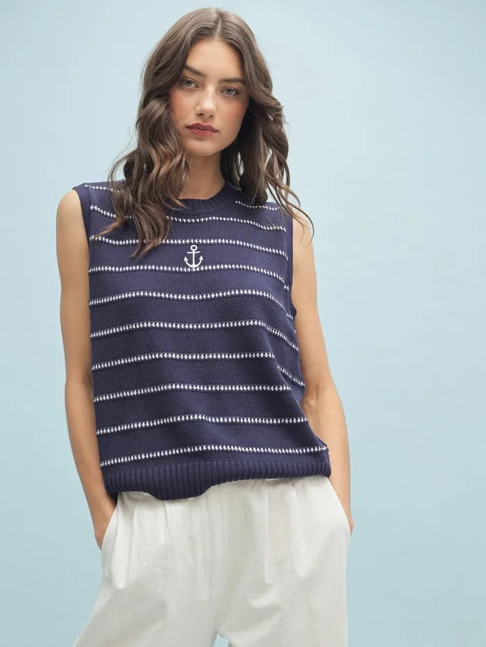 Wishlist Earrings Anchors Away Sleeveless Sweater
