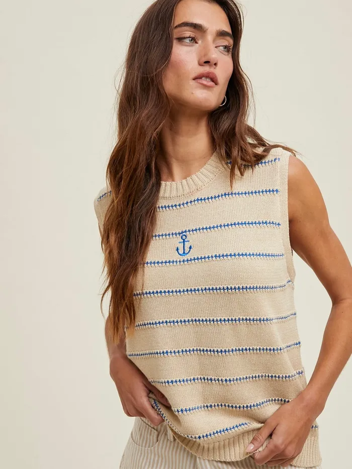 Wishlist Earrings Anchors Away Sleeveless Sweater