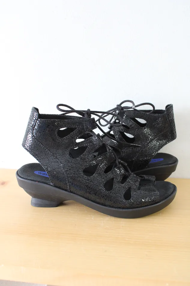 Wolky Rings Wolky Lace Up Black Heeled Gladiator Sandals Size 38 75