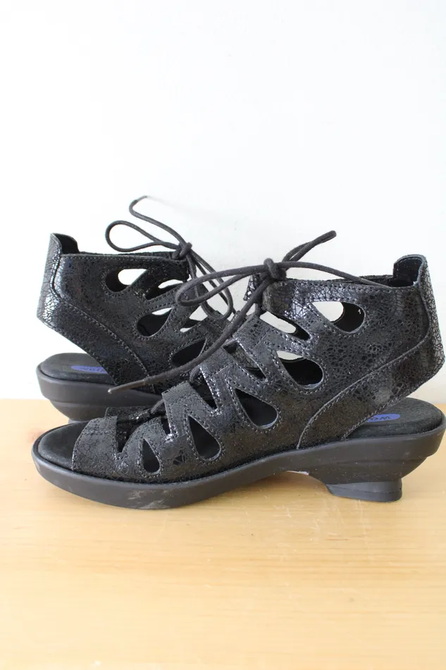 Wolky Rings Wolky Lace Up Black Heeled Gladiator Sandals Size 38 75
