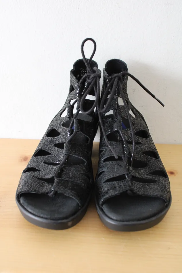 Wolky Rings Wolky Lace Up Black Heeled Gladiator Sandals Size 38 75