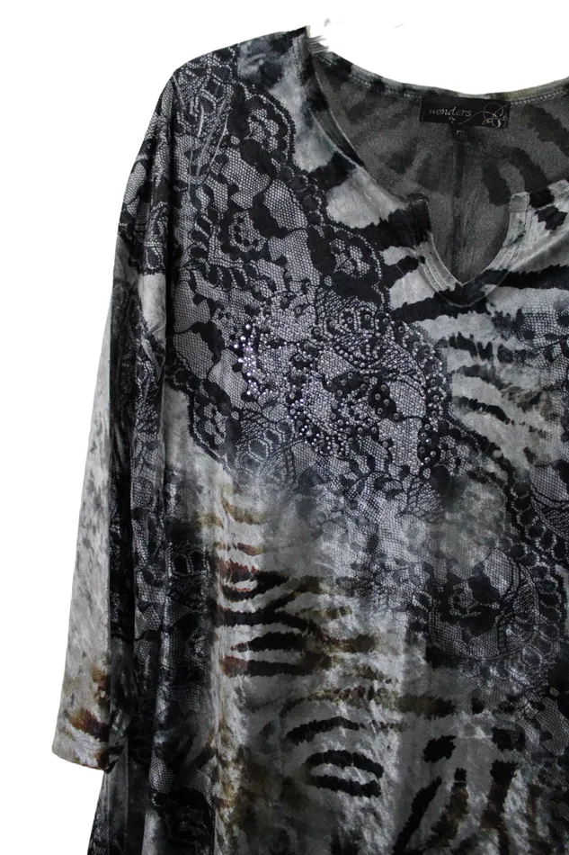 Wonders Earrings Wonders Gray Velour Top L Petite
