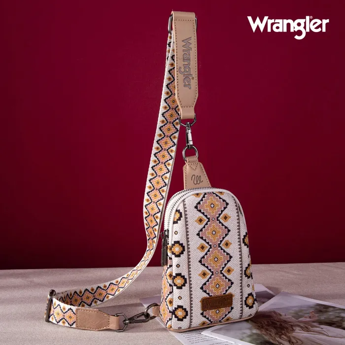 Wrangler Allover Aztec Dual Sided Print Crossbody Sling Chest Bag TAN MONTANA WEST Earrings
