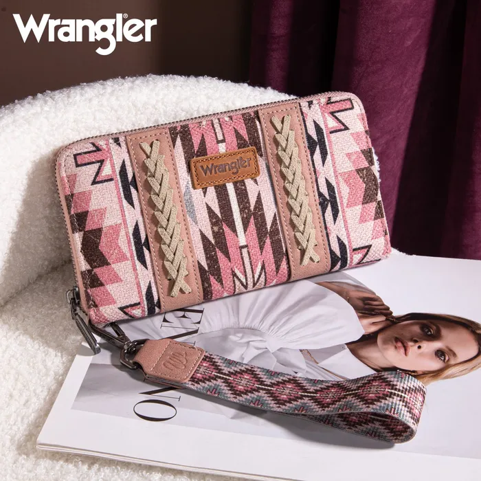 Wrangler Southwestern Art Print Wallet DARK PINK MONTANA WEST Earrings