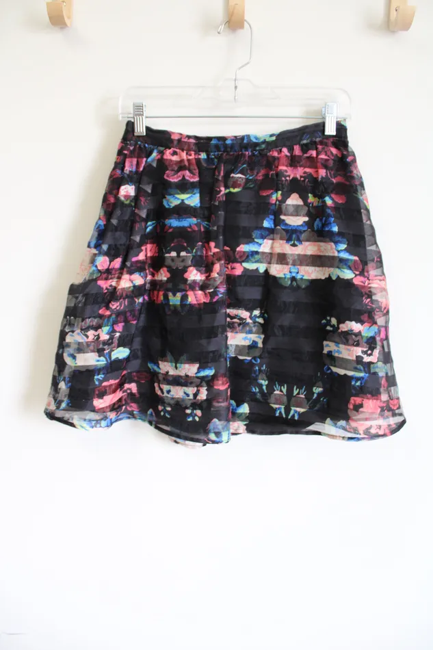 Xhilaration Rings Xhilaration Black Floral Striped Skirt S