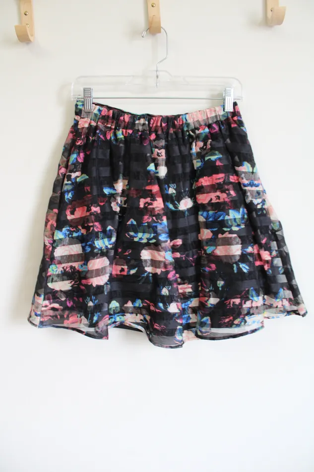 Xhilaration Rings Xhilaration Black Floral Striped Skirt S