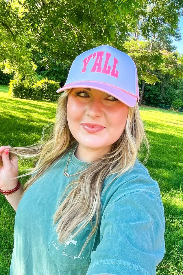 YALL Foam Trucker Hat Pink JL Franklins Earrings