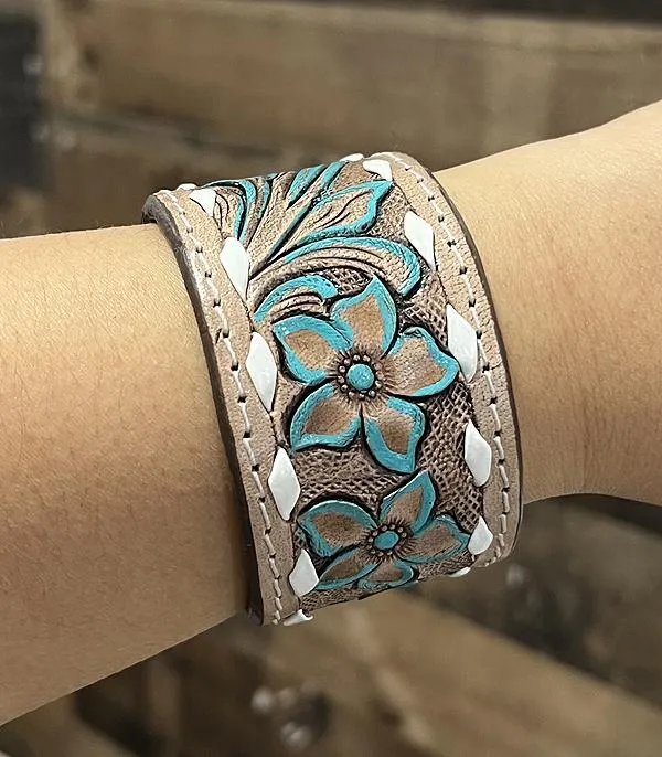 YKT Bracelets WESTERN LEATHER TOOLING BRACELET TAN