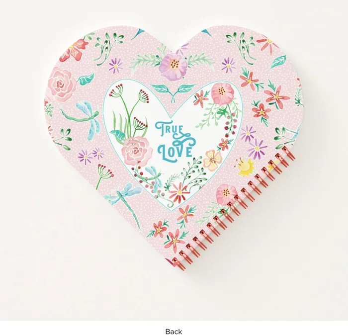 ZAZZLE Hearts Notebook Floral Hearts n Love Dragonfly Valentines Day Notebook Rings