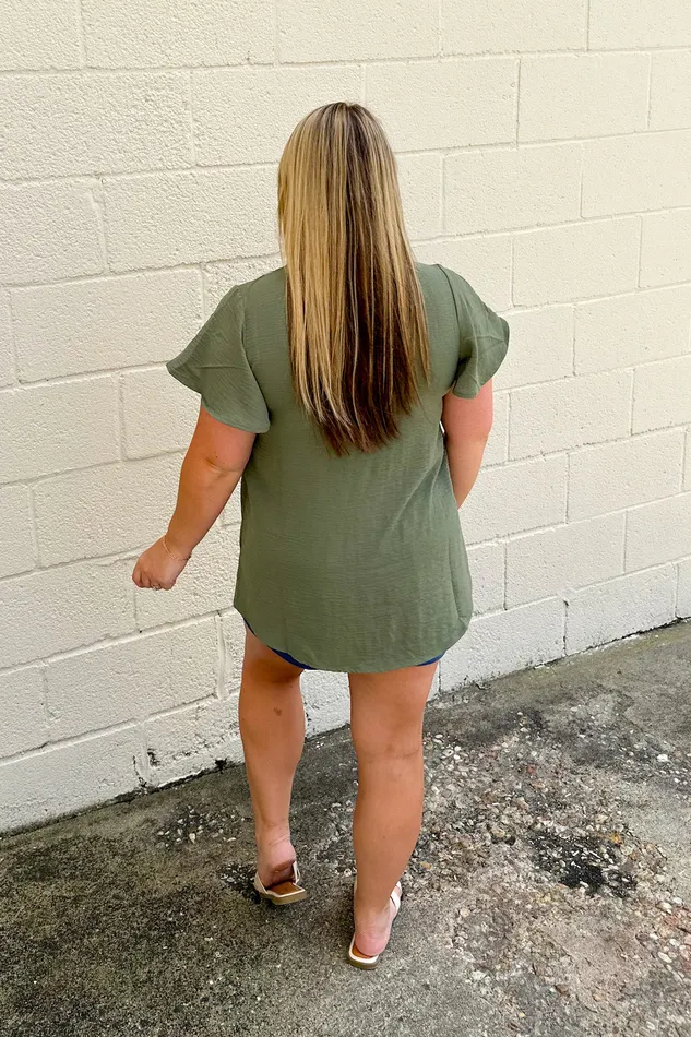 Zenana Earrings In Your Dreams Flutter Sleeve Top Light Olive