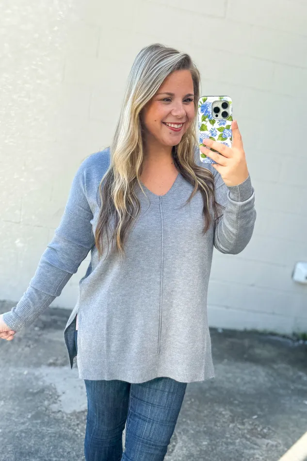 Zenana Rings Feels Like A Hug Sweater Heather Grey