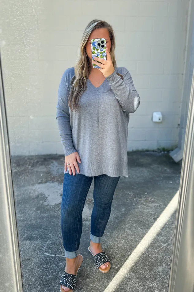 Zenana Rings Feels Like A Hug Sweater Heather Grey
