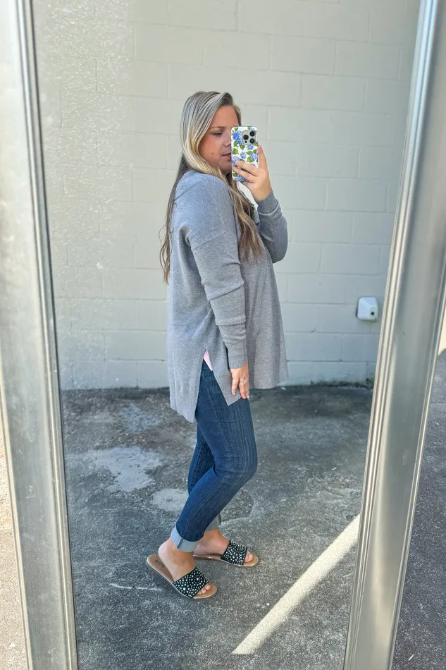 Zenana Rings Feels Like A Hug Sweater Heather Grey