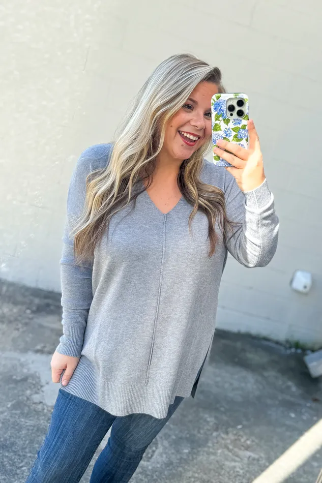 Zenana Rings Feels Like A Hug Sweater Heather Grey